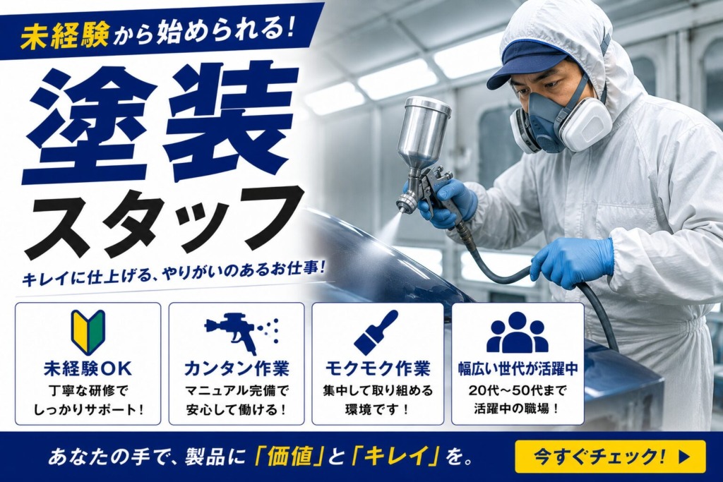 【石川県小松市】寮費無料｜建設機械塗装スタッフ｜土日休み｜日払いOK｜未経験歓迎
